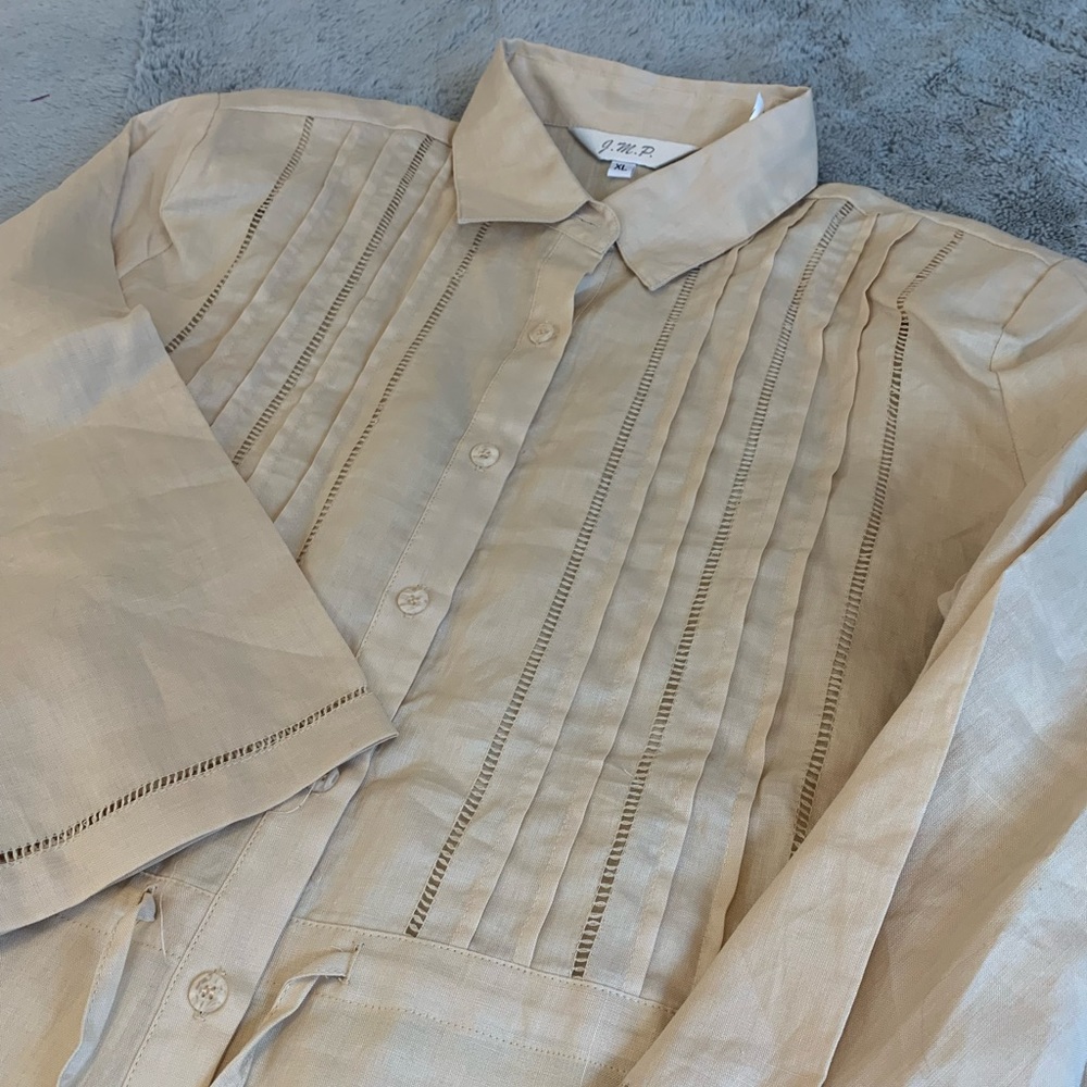 100% Linen J.M.P. Guayabera 3/4 Sleeve XL